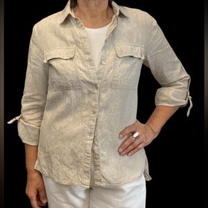 Jones New York 100% linen button up shirt, oatmeal colour Size S, EUC